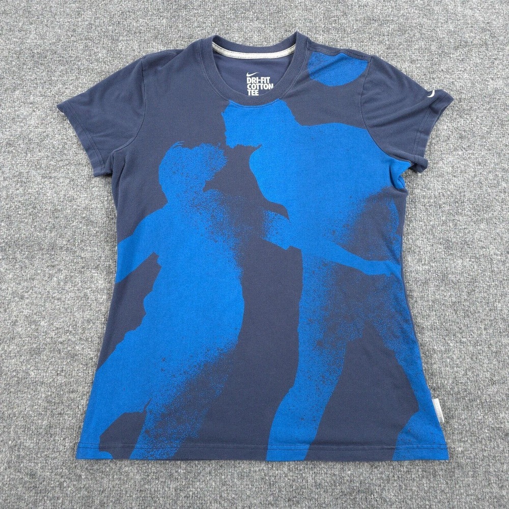 Nike Shirt Womens Large Blue All Over Print Soccer Dri Fit Cotton Tee Sports‎